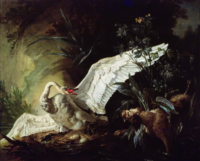 A Water Spaniel Attacking a Swan on its Nest, 1740 by Jacques Charles Oudry